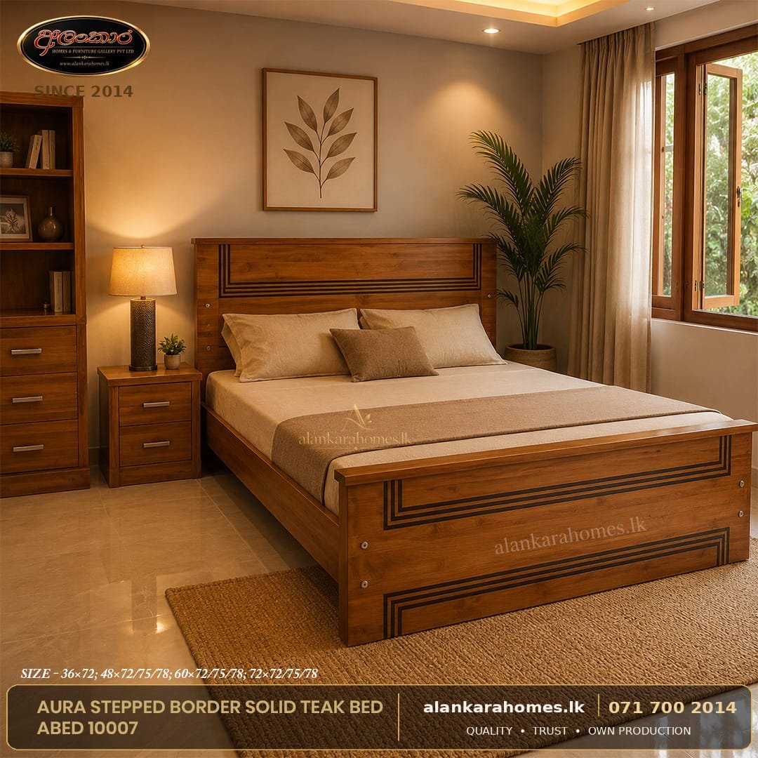 Aura Stepped Border Solid Teak Bed ABED 10007 by Alankara Homes